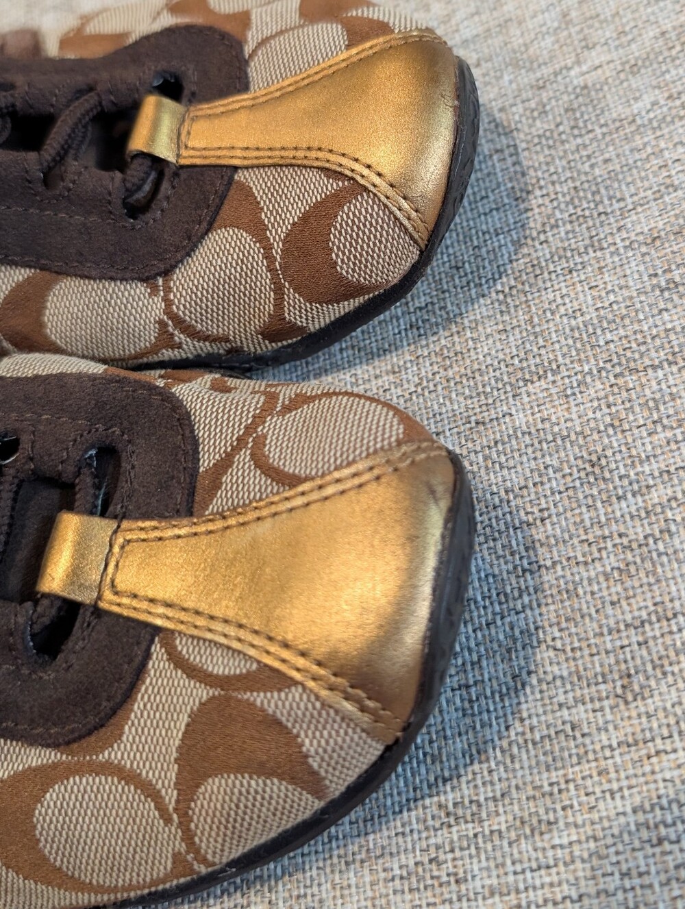 Coach Brown Signature Monogram Sneakers with Gold Toe Detail - Picture 6 of 10